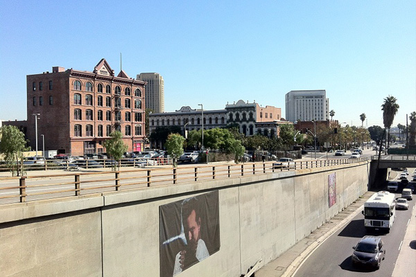El Pueblo and a blanket/mural hanging over the freeway (not for sale)