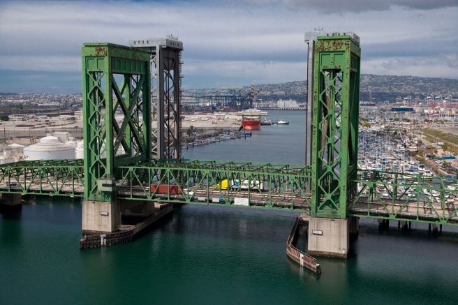 Commodore Shuyler Heim Bridge with Henry Ford Bridge behind it (credit: Port of Long Beach)
