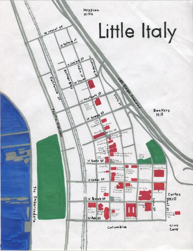 Pendersleigh & Sons Cartography's oil paint map of Little Italy (prints available from 1650 Gallery)