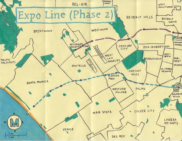 Pendersleigh & Sons Cartography's oil paint map of the Expo Line (Phase 2)