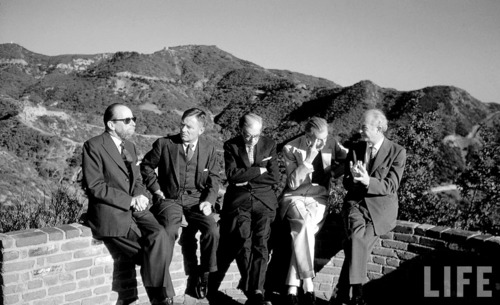 (Left to right) Gerald Heard, Christopher Isherwood, Julian Huxley, Aldous Huxley