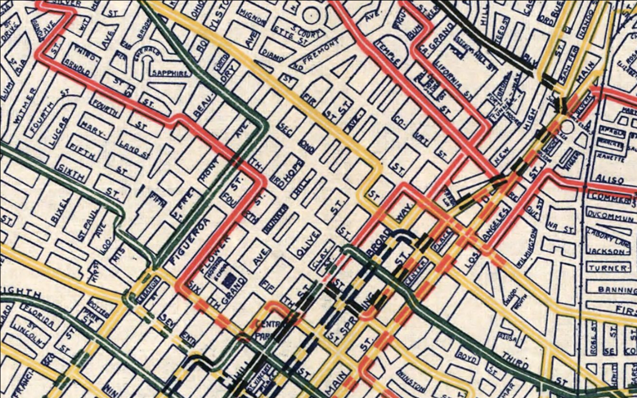 Detail of LA Travel and Hotel Bureau transit map (1906)
