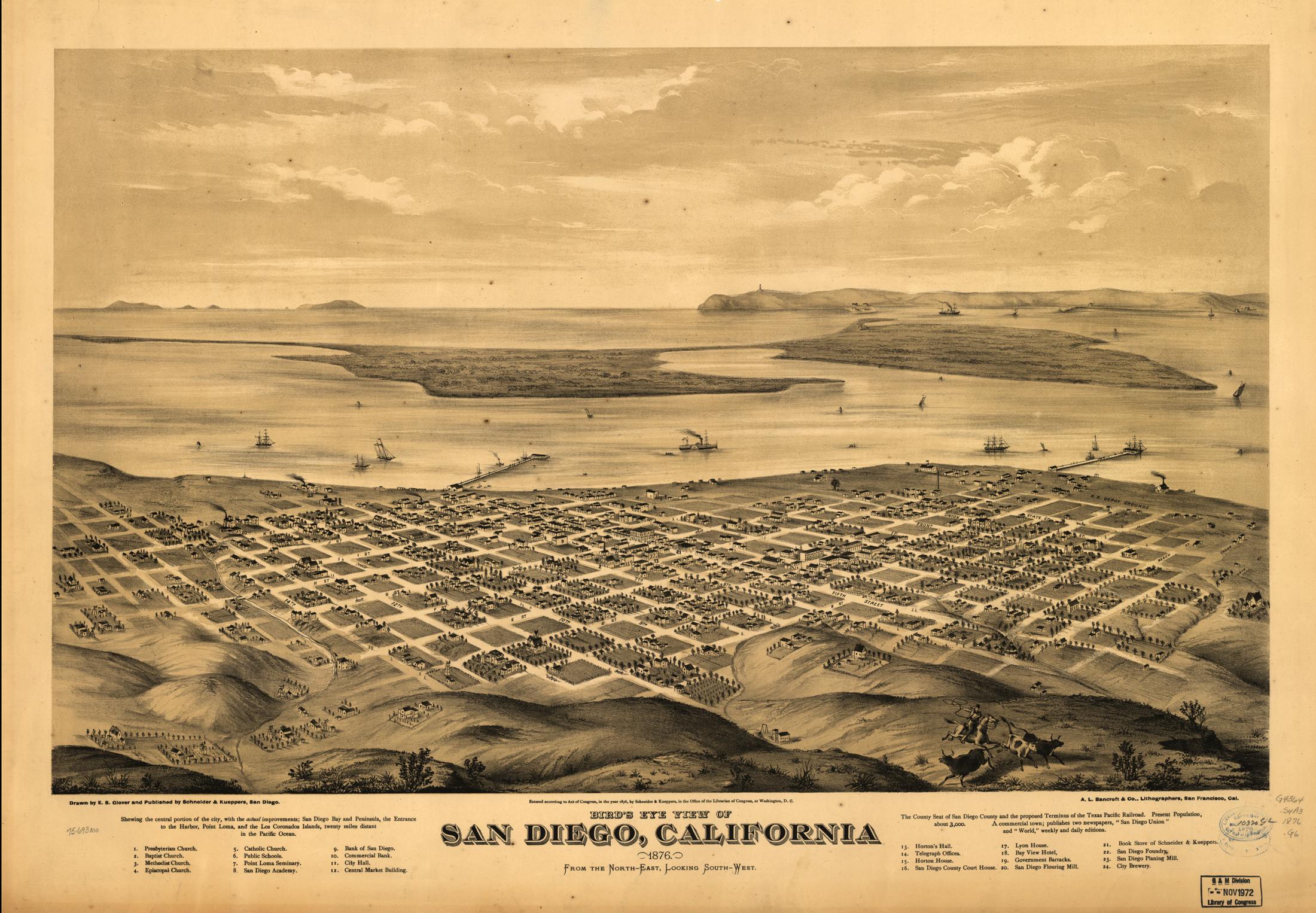 Bird's Eye View of San Diego, California 1876