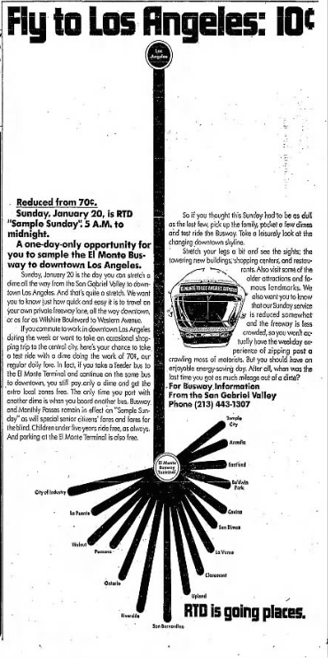 El Monte Busway advertisement, 1974